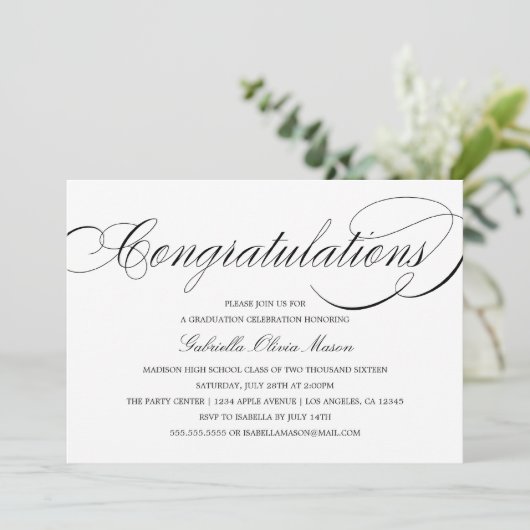 Félicitations Élégant Script | Invitation du parti (Debout devant)