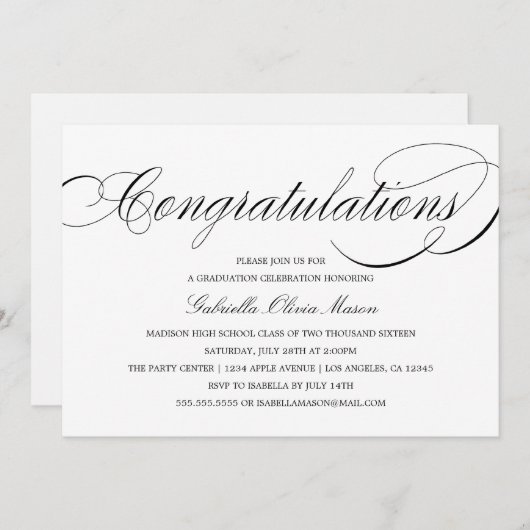 Félicitations Élégant Script | Invitation du parti (Devant / Derrière)