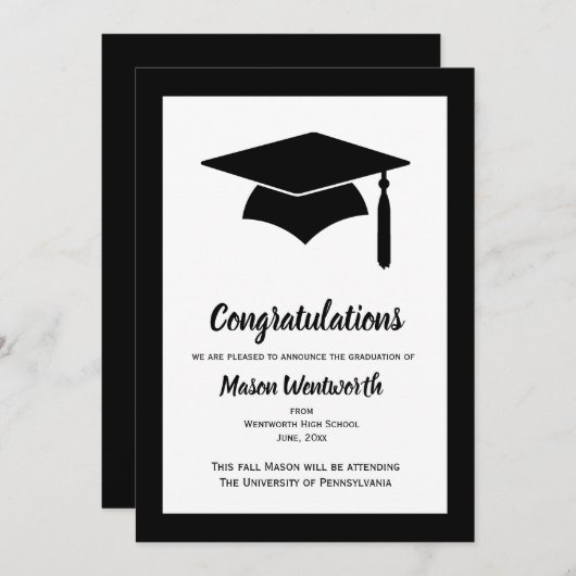 Félicitations Faire-part d'obtention du diplôme (Devant / Derrière)