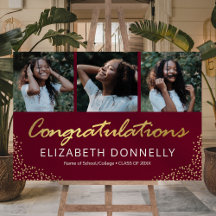 Félicitations Graduation 3 Photo Burgundy Gold