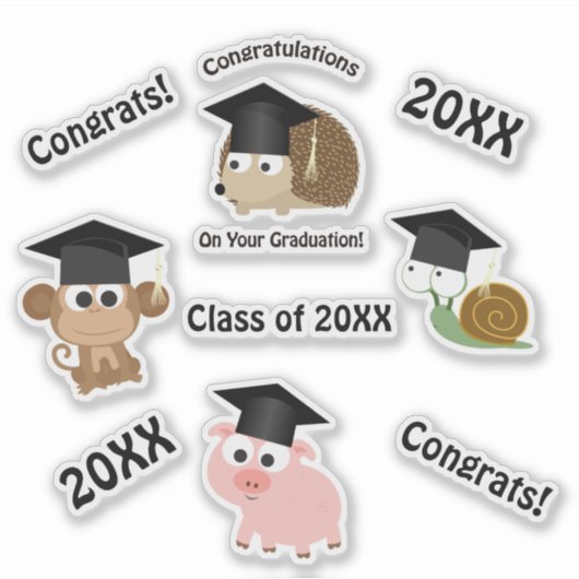 Félicitations Graduation Animaux Sticker Set (Devant)