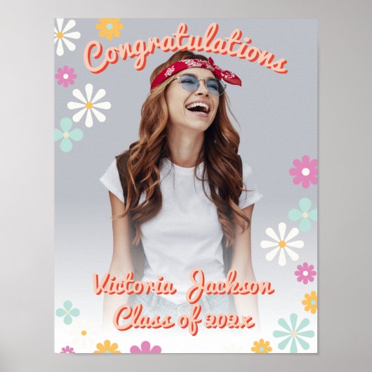 Félicitations Graduation Daisy Photo Sign Poster (Devant)
