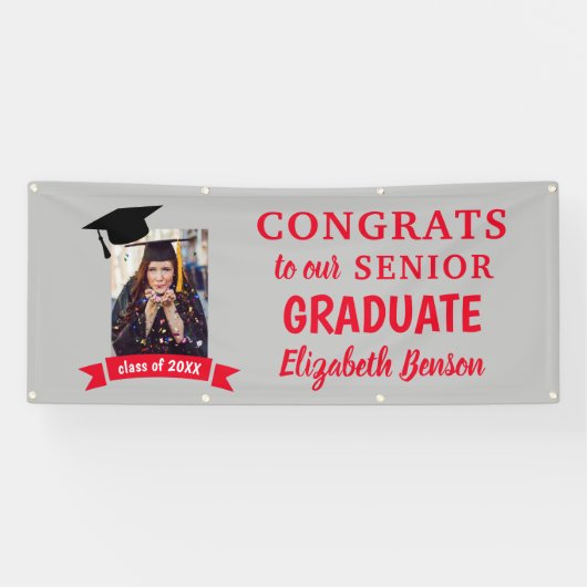 Félicitations Gradué sur mesure bannière Red Grey (Horizontal)