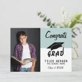 Félicitations Grand Moderne Bleu photo carte de gr (Debout devant)