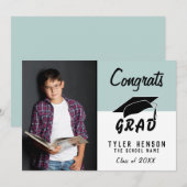 Félicitations Grand Moderne Bleu photo carte de gr (Devant / Derrière)