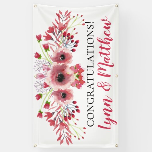 Félicitations Mariage Bannière Pavot Fleurs rouges (Vertical)