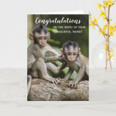 Félicitations Nouvelle Carte Singe Baby Twins (Fleur jaune)