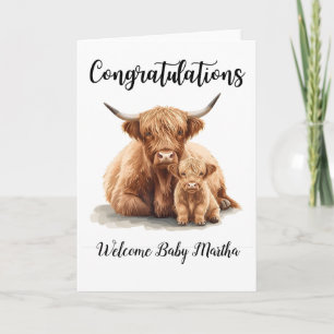 Félicitations Nouvelle Vache Highland Mère Carte d