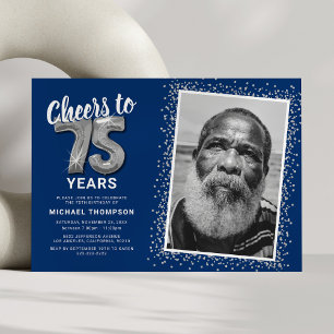 Félicitations pour 75 Ans Invitation Photo Navy Ar