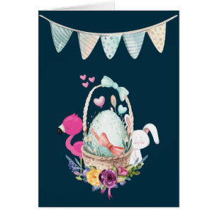 Félicitations pour bébé avec flamant rose et lapin