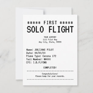 Félicitations pour le premier vol solo Carte plate