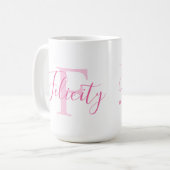 Felicity name betekent monogram roze tekst koffiemok (Voorkant links)