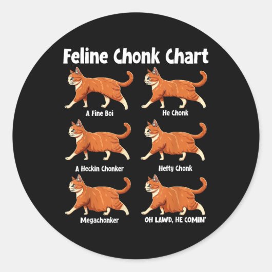 Feline Chonk Grafiek Grappige Dikke Kat Ronde Sticker (Voorkant)