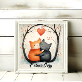 Feline Cozy Snuggly Cat Love Art Poster Wall Art