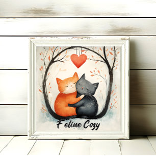 Feline Cozy Snuggly Cat Love Art Poster Wall Art