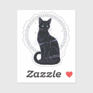 Feline Familiar – Gotische zwarte kat met runen Sticker