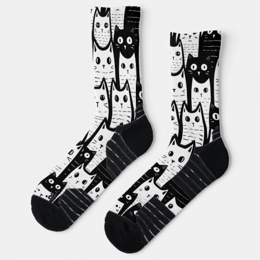 Feline Fancy: zwart-wit Cat Patterned Sokken (Links)