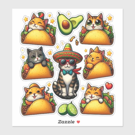 Feline Fiesta: katten en taco's Sticker (Vel)