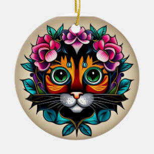 Feline Fiesta: Mexicaanse kat geïnspireerd door vo Keramisch Ornament