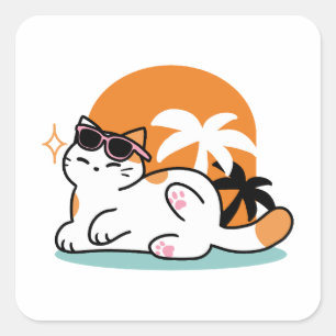 Feline Fine In The Sunshine beroemd gemaakt door R Vierkante Sticker