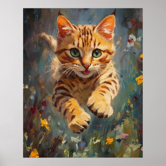 Feline Flight in a Forest of Fire - Leaping Bengal Poster (Voorkant)