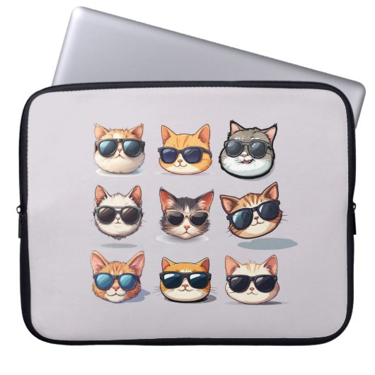 Feline Frenzy Cat Theme Laptop Electronics Bag Sleeve (Voorkant)
