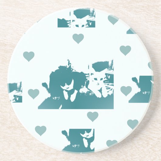 Feline Friends. Adorable Kitten Duo. Zandsteen Onderzetter (Voorkant)