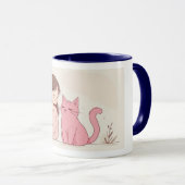 "Feline Friendship" Ceramic Mug - White with Blue (Devant droit)