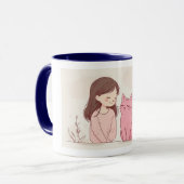 "Feline Friendship" Ceramic Mug - White with Blue (Devant gauche)