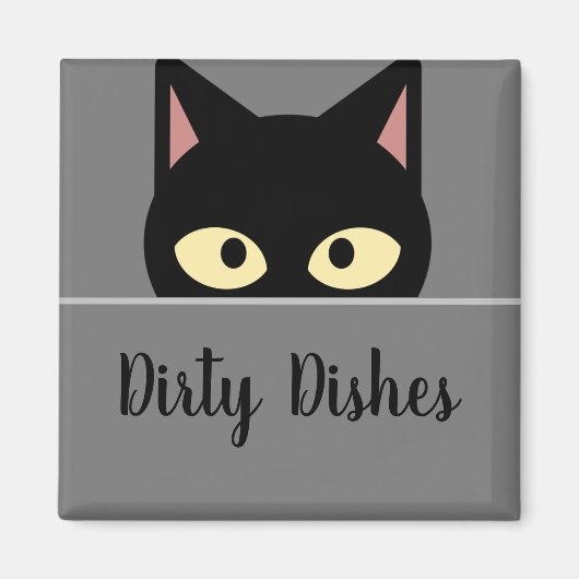Feline Kitchen Decor Black Cat Dirty Dishes Magn Magneet (Voorkant)