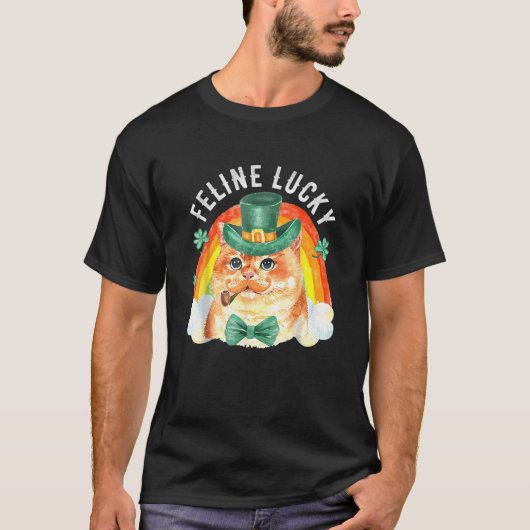 Feline Lucky Funny Leprechaun Cat Rainbow St. T-shirt (Voorkant)