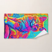 Feline Lumineuse : Chat en néon coloré (Serviette à main)