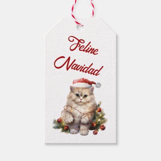 Feline Navidad Cat - Étiquettes cadeaux (Devant)