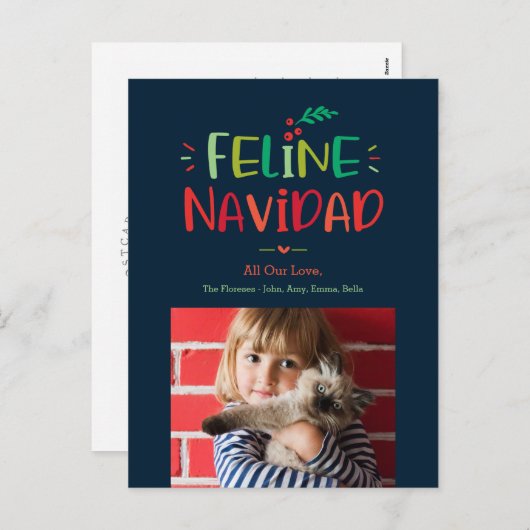 Feline Navidad Pet Christmas Carte postale (Devant / Derrière)