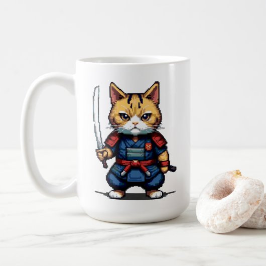 Feline Samurai Warrior Koffiemok (Met donut)