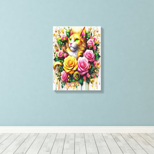 Feline temidden van een levendige bloemenbloei 12x canvas afdruk (Insitu (Houten vloer))