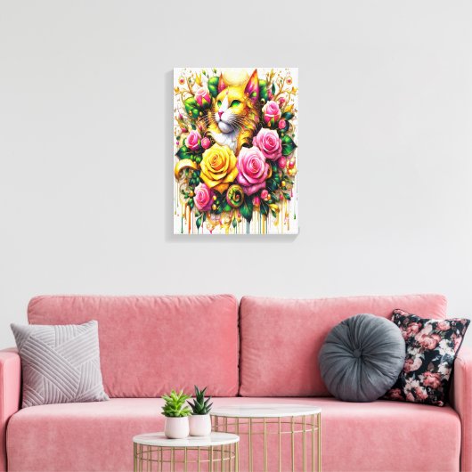 Feline temidden van een levendige bloemenbloei 12x canvas afdruk (Insitu (Woonkamer))