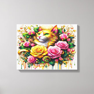 Feline temidden van een levendige bloemenbloei 16x canvas afdruk