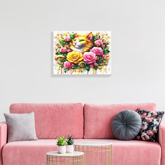 Feline temidden van een levendige bloemenbloei 16x canvas afdruk (Insitu (Woonkamer))