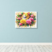 Feline temidden van een levendige bloemenbloei 16x canvas afdruk (Insitu (Houten vloer))