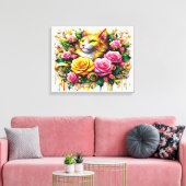 Feline temidden van een levendige bloemenbloei 20x canvas afdruk (Insitu (Woonkamer))