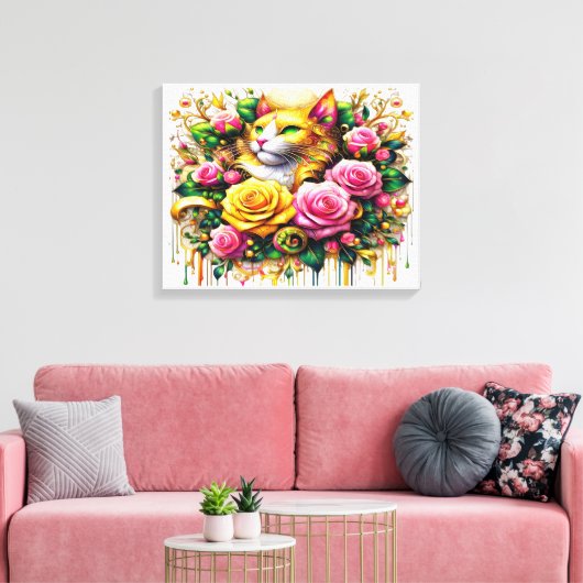 Feline temidden van een levendige bloemenbloei 20x canvas afdruk (Insitu (Woonkamer))