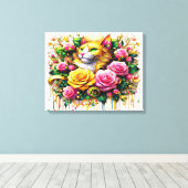 Feline temidden van een levendige bloemenbloei 20x canvas afdruk (Insitu (Houten vloer))