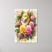 Feline temidden van een levendige bloemenbloei 24x canvas afdruk (Voorkant)
