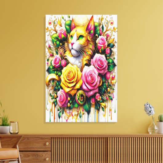 Feline temidden van een levendige bloemenbloei 24x canvas afdruk (Insitu (Woonkamer))