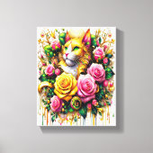 Feline temidden van een levendige bloemenbloei 8x1 canvas afdruk (Voorkant)