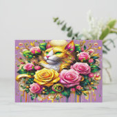 Feline temidden van een levendige bloemenbloei bedankkaart (Staand voorkant)