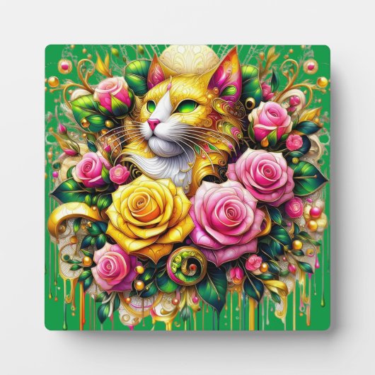 Feline temidden van een levendige bloemenbloei fotoplaat (Voorkant)