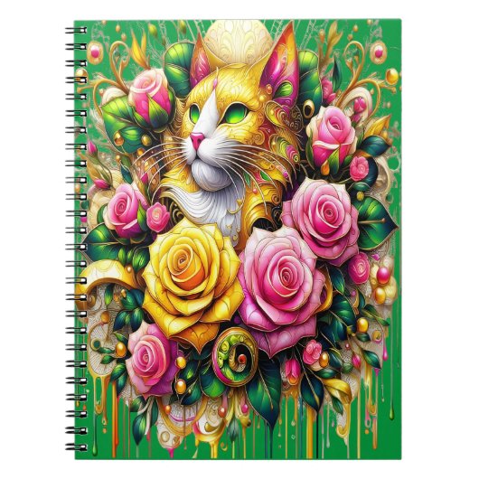 Feline temidden van een levendige bloemenbloei notitieboek (Voorkant)