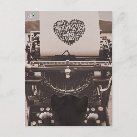 Felini Kat Typing Valentijnshart - Feestdagenkaart (Voorkant)